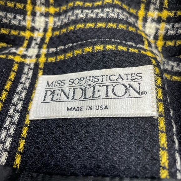 Miss Sophisticates by Pendleton Blazer Jacket Womens 14 Black Yellow Plaid Linen - Picture 7 of 8